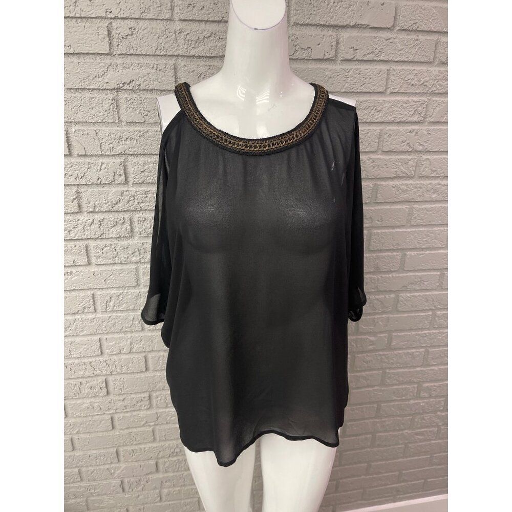 Papaya Women Black Sheer Cold Shoulder Blouse Size M